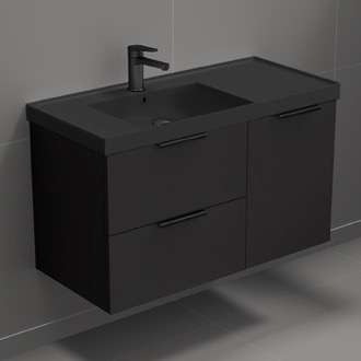 Bathroom Vanity Black Bathroom Vanity, Wall Mounted, Modern, 36